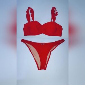 JCrew Red Ruffle Cheeky Bikini Set 32A XS